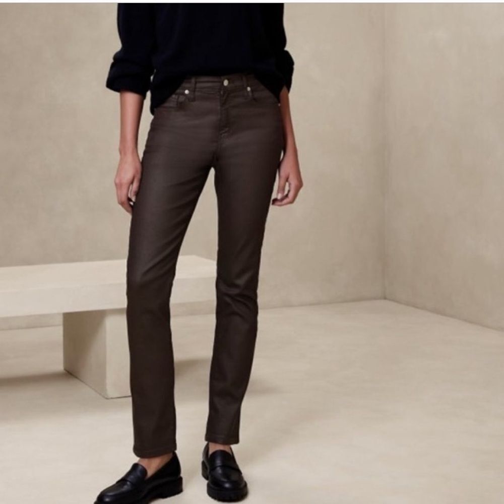 Banana Republic Slim Fit Wax Coated High Rise Pant Brown 32x34